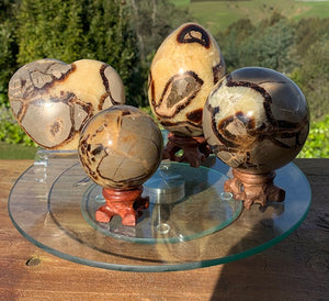 Septarian (Dragon Stone) Big Egg&sphere with heart and mini Sphere set