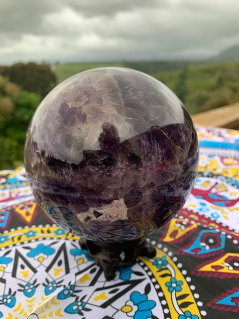 1.475kg Chevorn Amethyst Sphere and stand